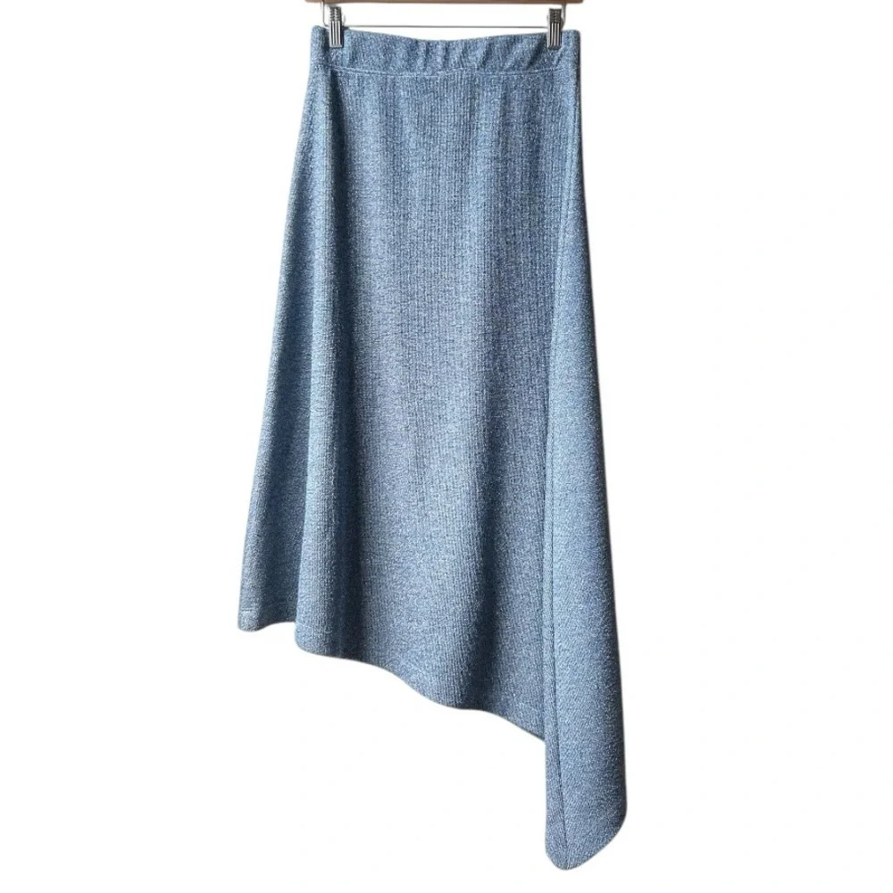 Hunter Bell New York Adrianna Blue Metallic Asymmetrical Midi Skirt Size Small